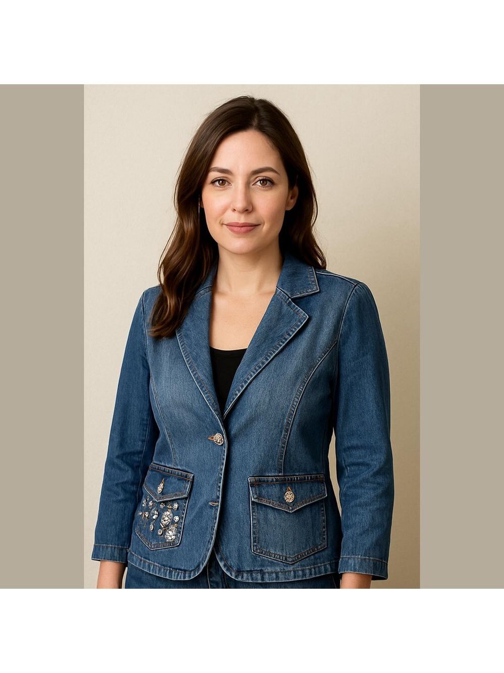 Brand Together Denim Jacket Rhinestone Buttons Size 10